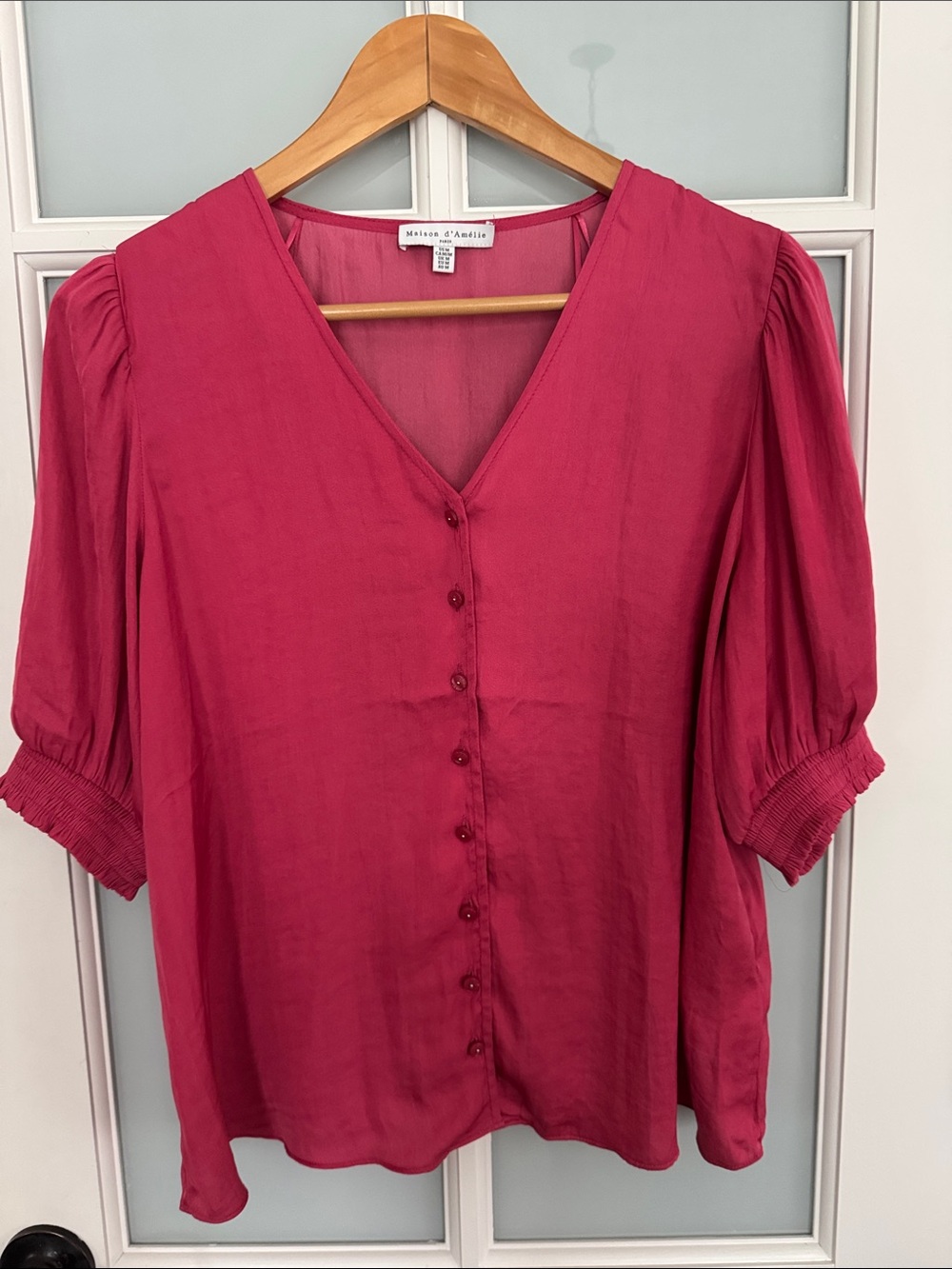 Maison Jules Raspberry Button-Front V-Neck Blouse